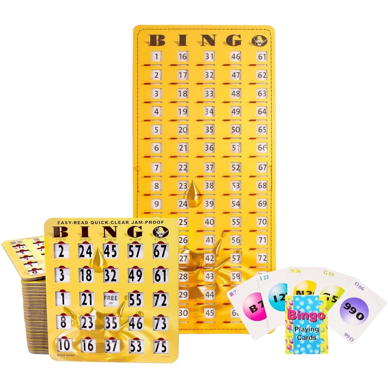 MR CHIPS Complete Bingo Game Set with Jam-Proof Shutter Cards â€“ Easy Read Green Edition â€“ 25 Reusable Large Print Bingo Cards with Sliding Windows, Master Board & Calling Cards â€“ No Chips Needed - Image 1